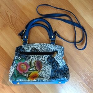 Anuschka convertible handbag - blue floral butterfly